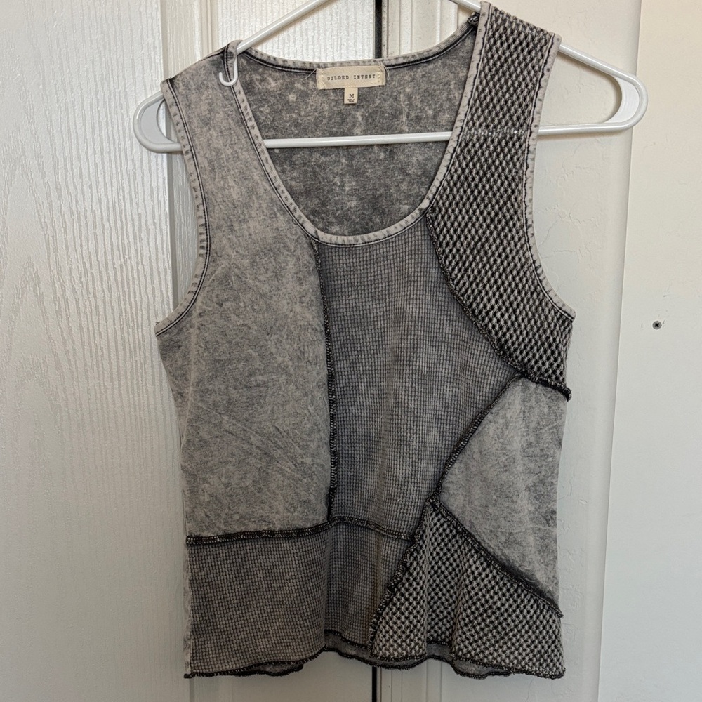Gilded Intent Black and Gray Patchwork Tank Top